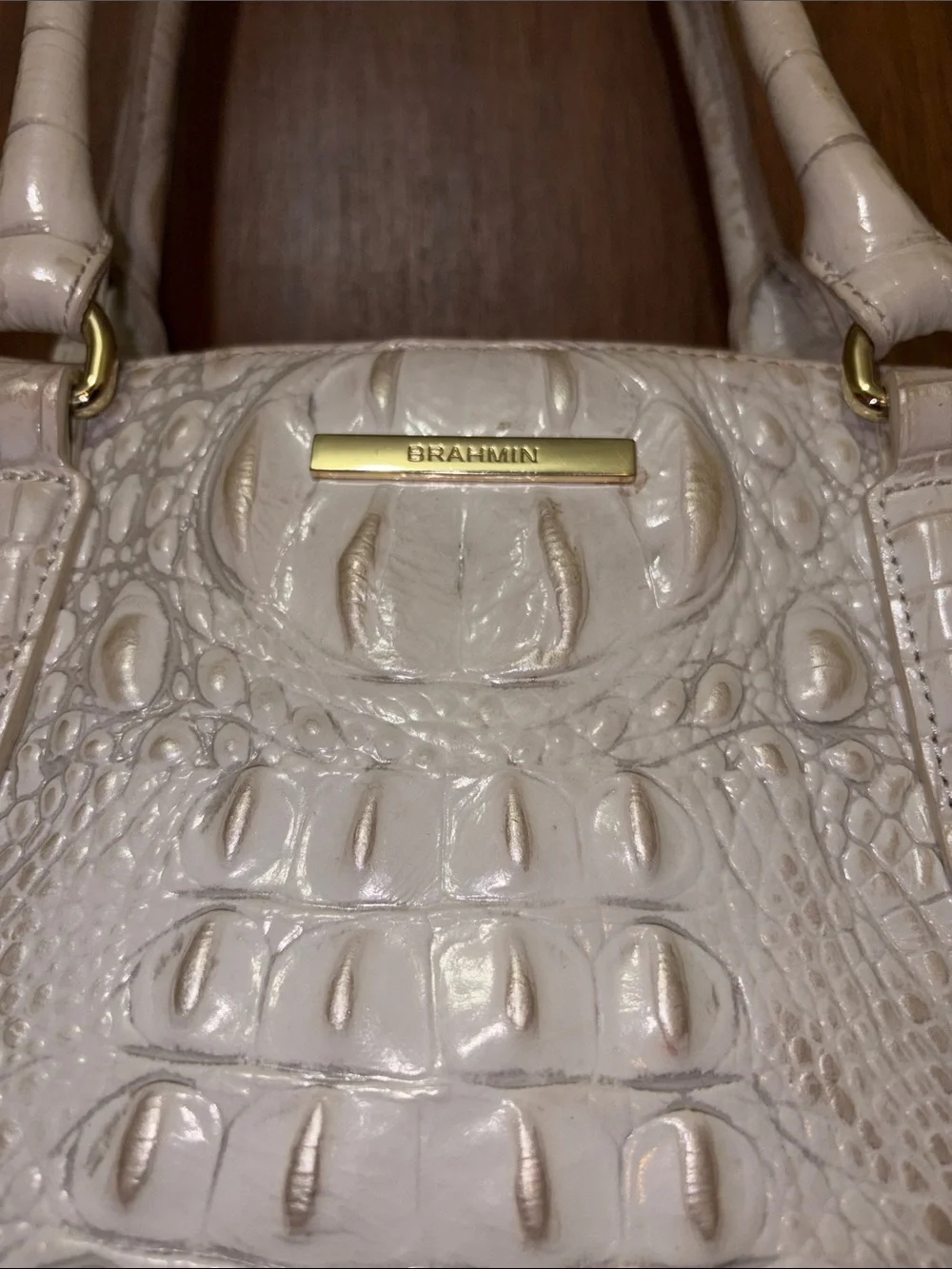Brahmin Cream Croc-Embossed Leather Satchel